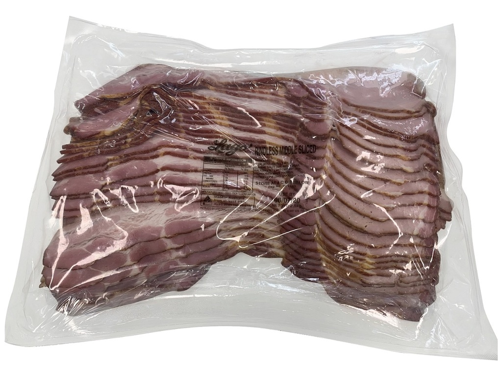 LAGO PREMIUM RINDLESS MIDDLE BACON 2.5KG