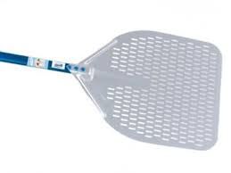 [GI-A-32F/150] ALUMINIUM ROUND PERFORATED PIZZA PEEL 33CM - 150CM HANDLE